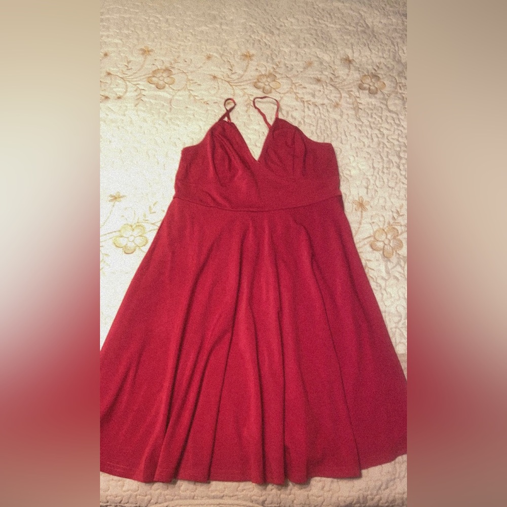 Red short flowy spaghetti strapped dress